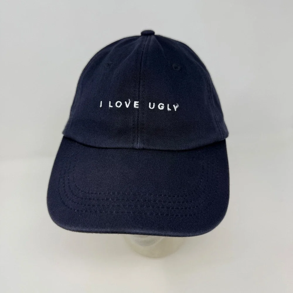 I Love Ugly Navy Blue Embroidered Logo Dad Hat Adjustable Snapback Cap Mens OSFM